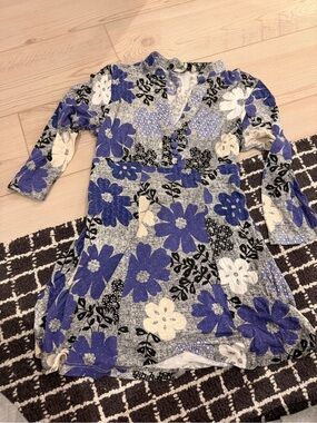 Girls Floral Casual Dress in Blue and Cream